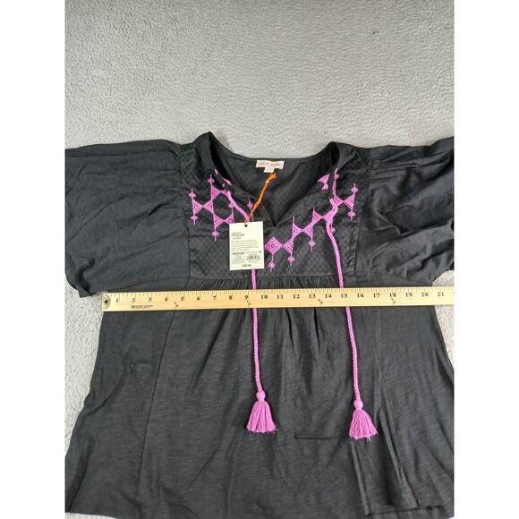 Knox Rose Shirt Women Medium Black Boho Cottagecore Short Sleeve Embroidered NWT - Picture 5 of 8